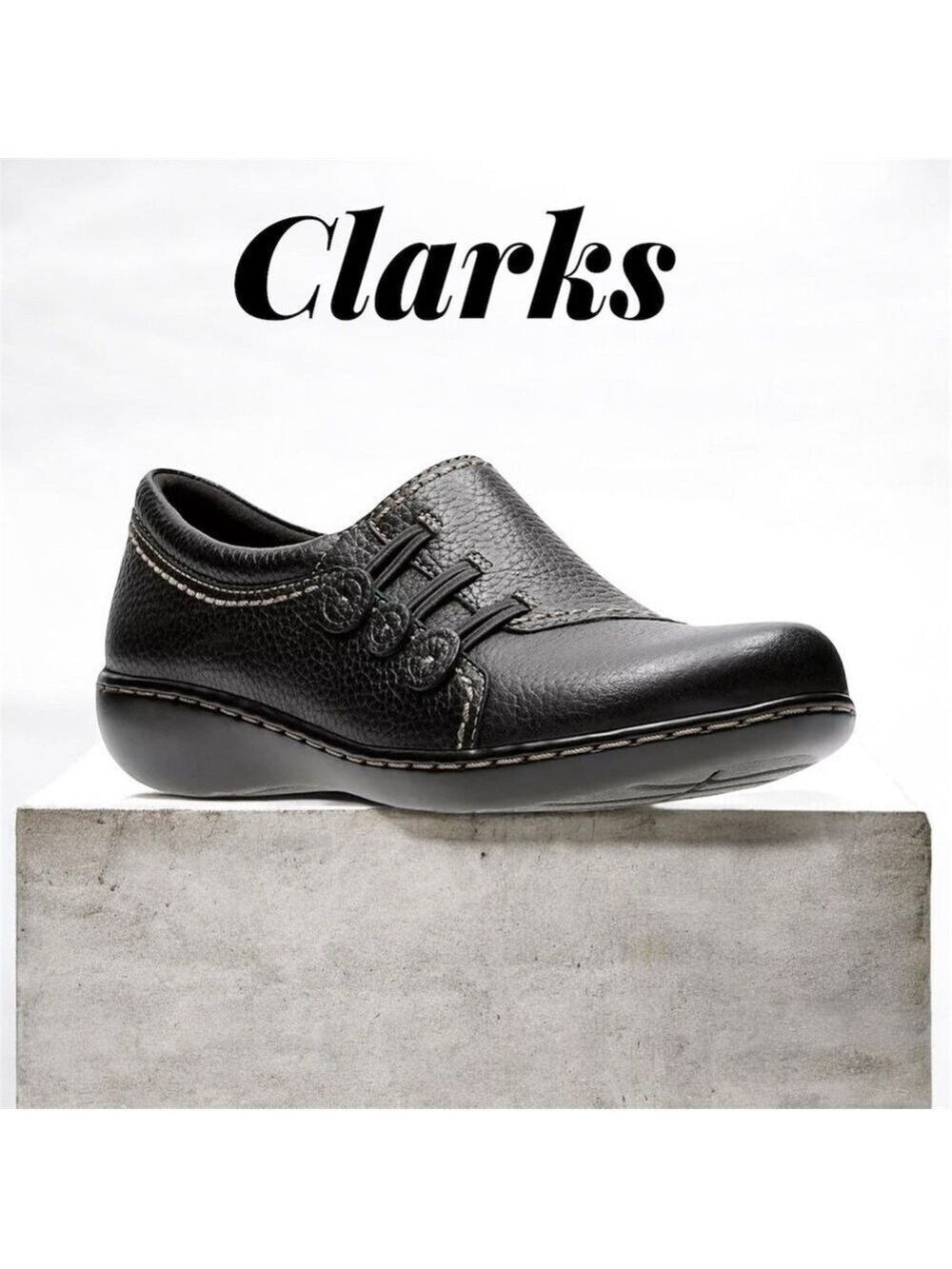 Clarks Women’s black Leather ‘Ashland Effie’ Slip-On Comfort Shoe. Size 8.5 New!